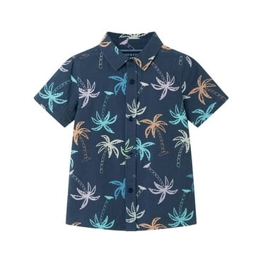 Andy & Evan boys  Multi Palms Gauze Button-Down Shirt, 4T, Blue