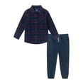thumbnail image 1 of Andy & Evan boys  Plaid Cord Button-Down & Joggers Pant Set, 9/12M, Red, 1 of 3