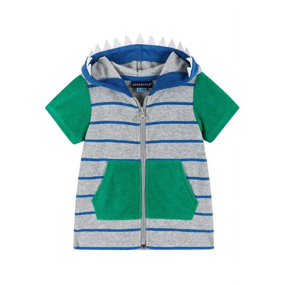 Andy & Evan boys Terry Zip-Up Hoodie Cover-Up, 3/6M, Grey