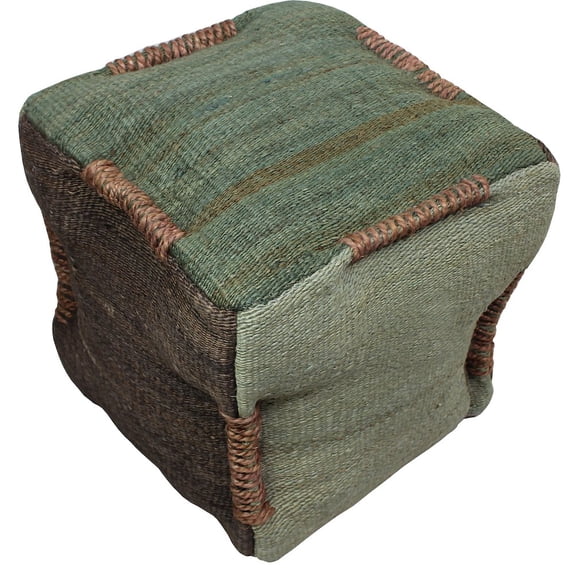 Andy Pouf Upholstered in Green Fabric