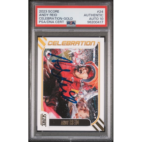 Andy Reid 2023 Score Celebration Gold Signed Football Card #24 Auto PSA 10 417