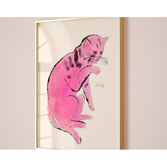Andy Warhol Cat Sam pop art poster, Andy Warhol Pink Cat Print, Line Art wall decor, Cat poster, Cat print, Contemporary art print, 16x24 UNFRAMED
