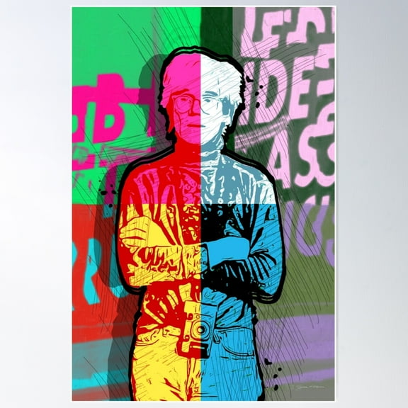 Andy Warhol With Camera - Tribute No. 2 Poster Wall Art, Modern Wall Decor For Living Room Bedroom, 8x12 UNFRAMED