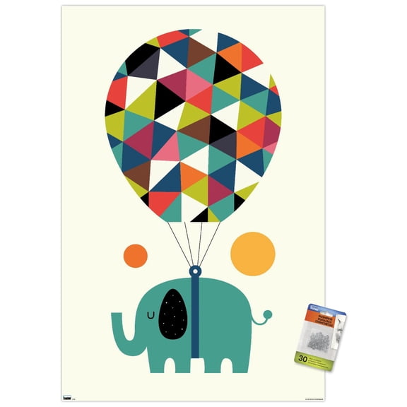 Andy Westface - Elephant Fly High Wall Poster with Pushpins, 22.375" x 34"