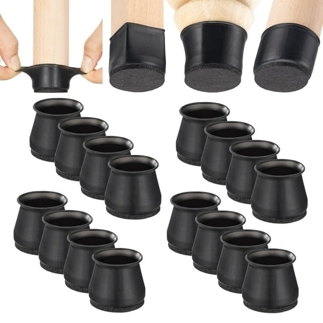 Aneaseit Chair Leg Floor Protectors 1 1/2" x 16 pcs Black Felt Bottom Silicone Pads for