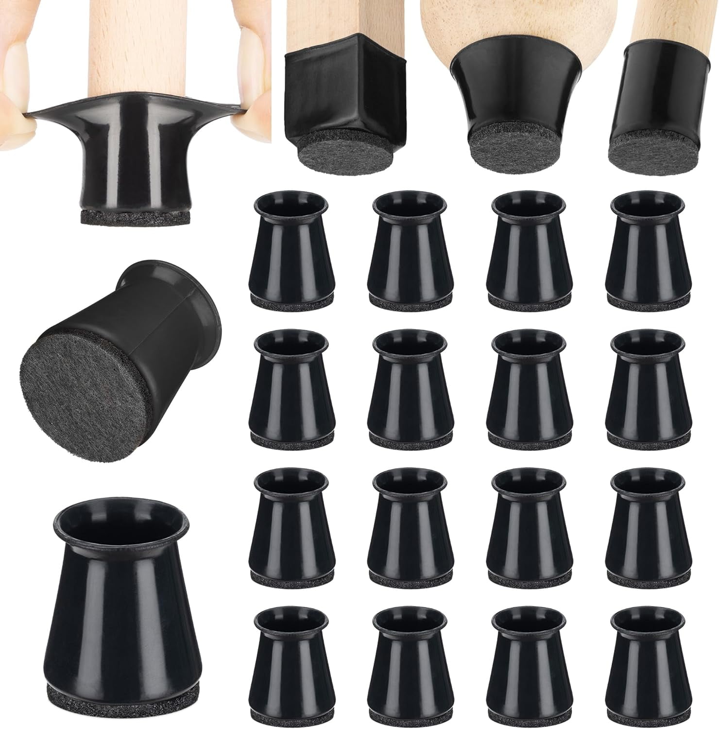 Aneaseit Chair Leg Floor Protectors 1 1 8 x 16 pcs Black Felt Bottom Silicone Pads for Hardwood Floors Furniture Feet Rubber Caps for Chairs Small Walmart