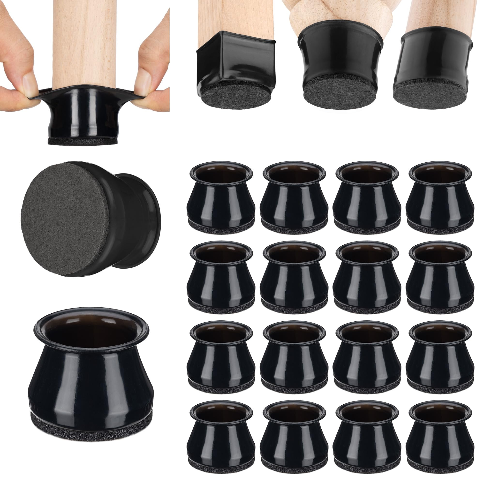 Aneaseit Chair Leg Floor Protectors - 16 pcs Black - Felt Bottom ...