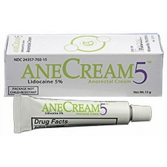 Anecream 5 - 5% Lidocaine Anorectal Anesthetic Pain Relief Cream 15 g (Pack of 2)