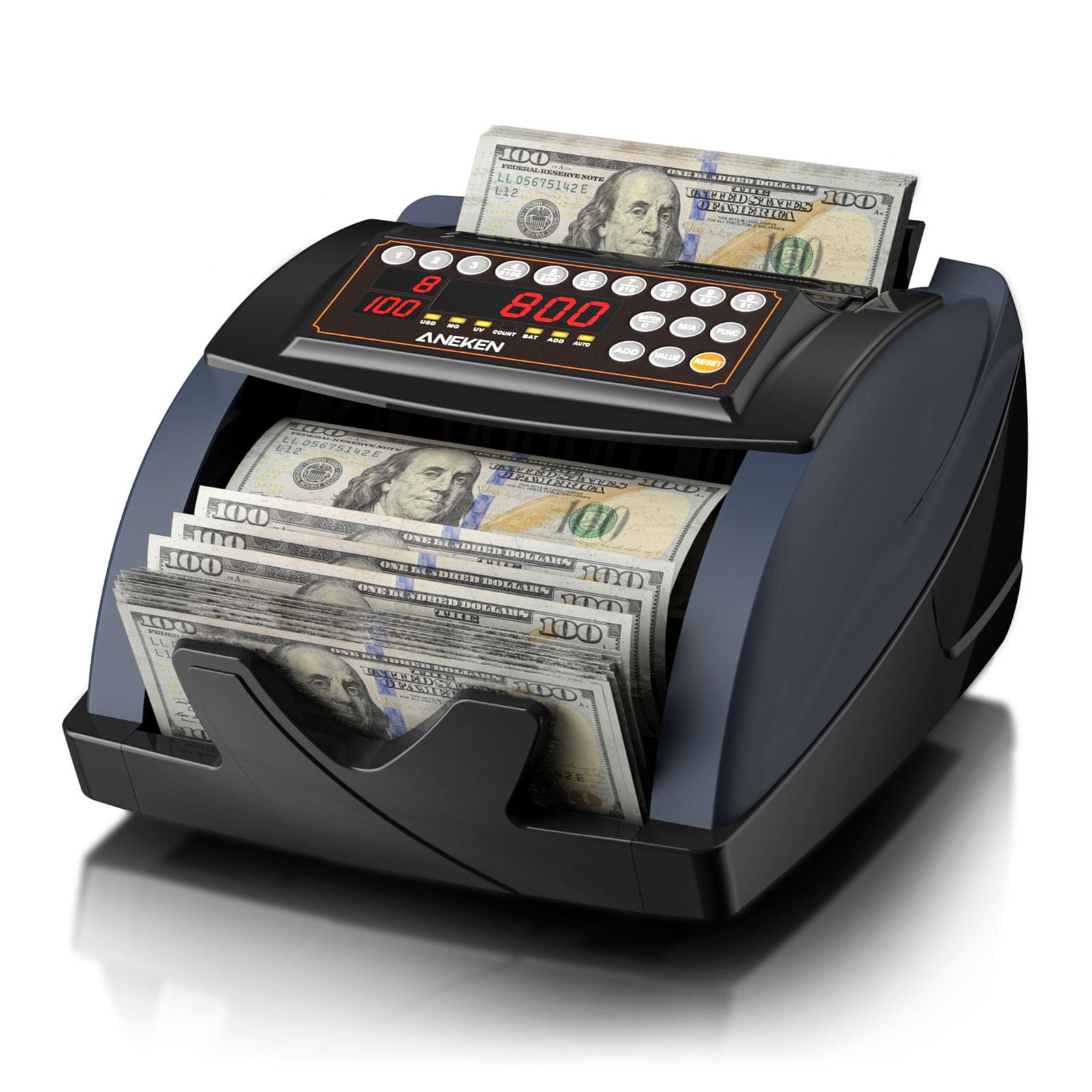 Aneken Money Counter Machine, Bill Denomination Count Triple Counterfeit Detection(Blue)