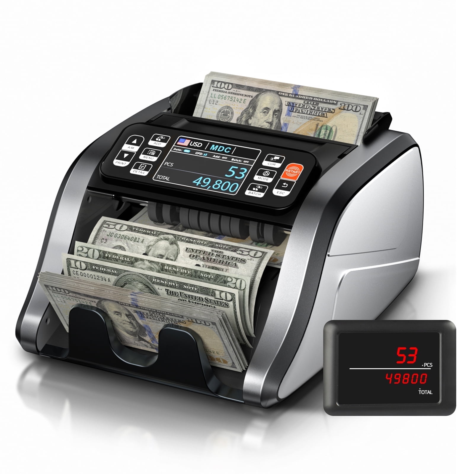 Aneken N60 Mixed Denomination Money Counter Machine, Value Counting, UV/MG/IR/MT Bill Counter, 3.5" TFT Display Money Counting Machine, USD, EUR, MXN, CAD Cash Counter for Business Gray