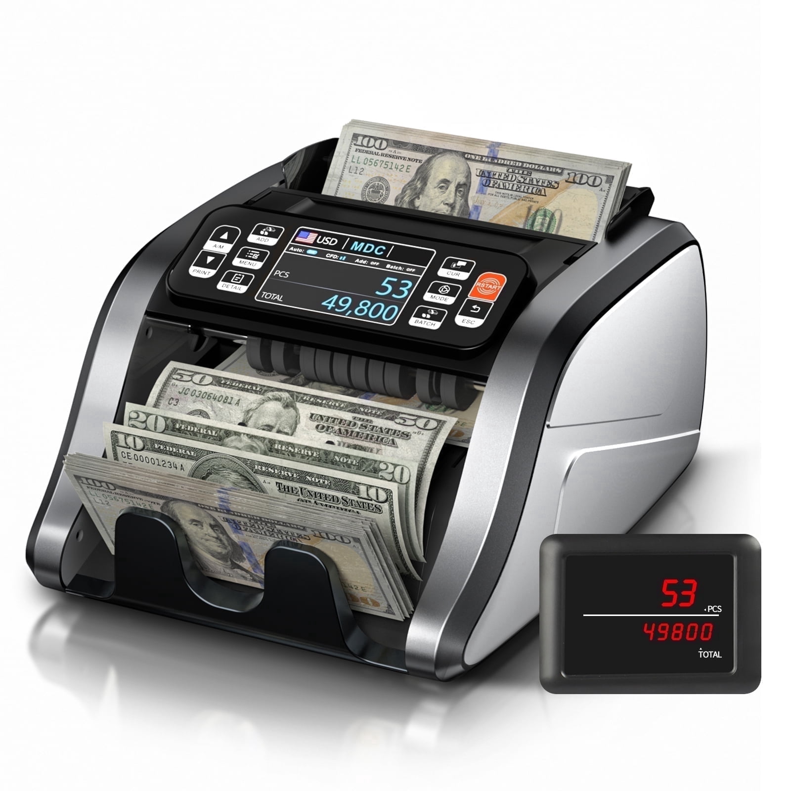 ANEKEN Automatic Money Counter Machine, Mixed Denomination Bill Counter with UV/MG/IR/MT Counterfeit Detection, 3.5" TFT Display Cash Counting Machine, Gray