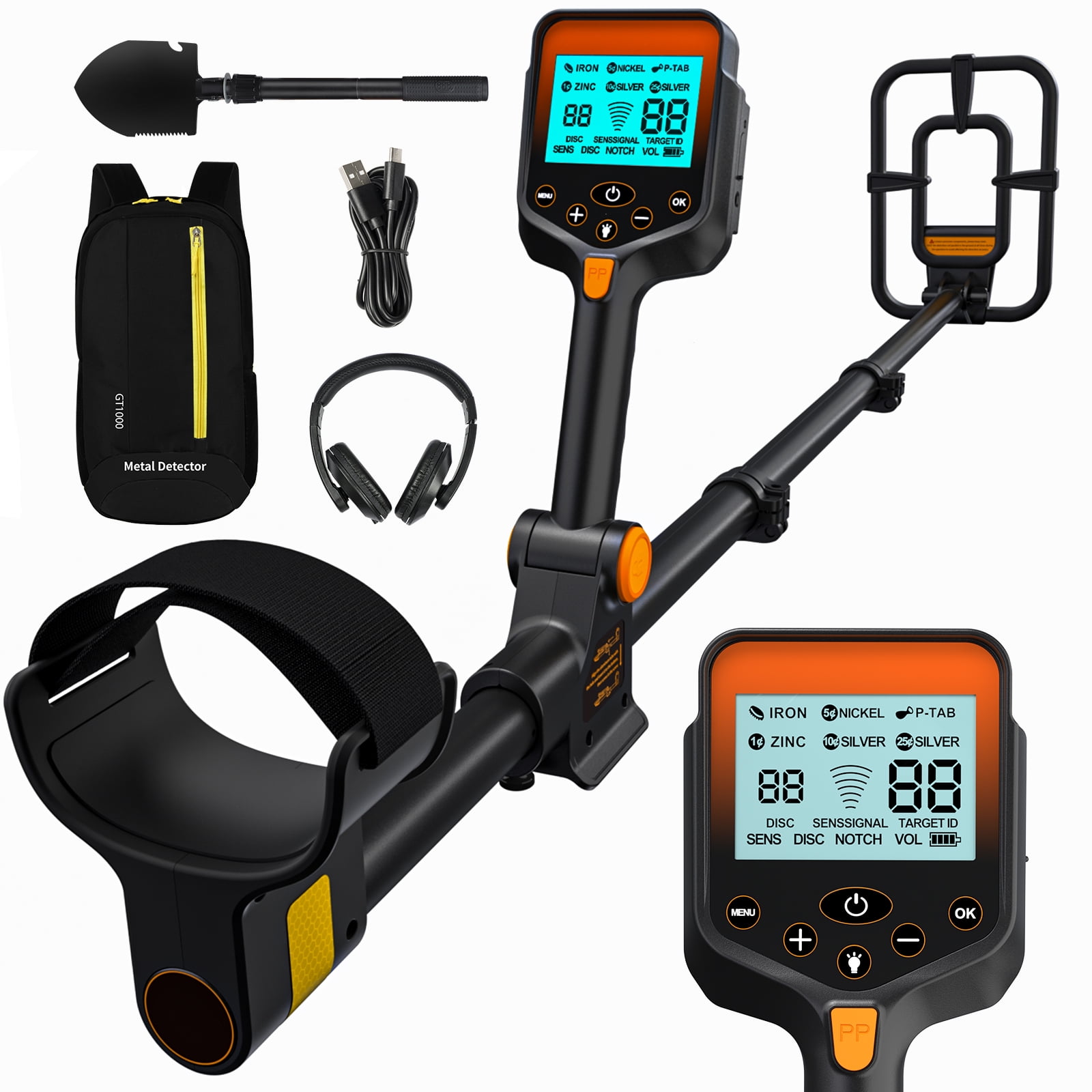 ANEKEN Professional Metal Detector - Waterproof, Foldable, High Accuracy, Rechargeable, Includes Carry Bag & Shovel