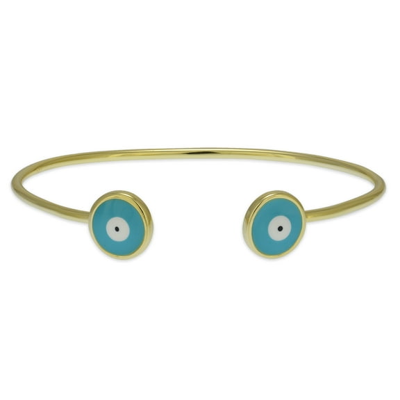 Anela Evil Eye Bangle, Enamel Good Luck Eye Bangle, Gold Plated Stackable Bracelet, Open Cuff Style to Fit Most Wrist Size for Women