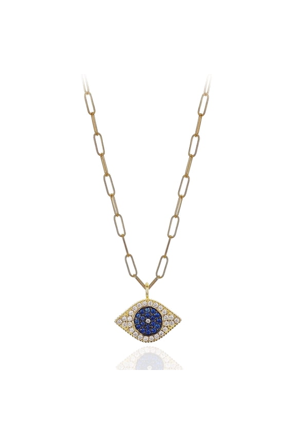 Evil Eye Blue, Cubic Zirconia Good Luck Necklace, 14kt Gold Filled, 16 Inch