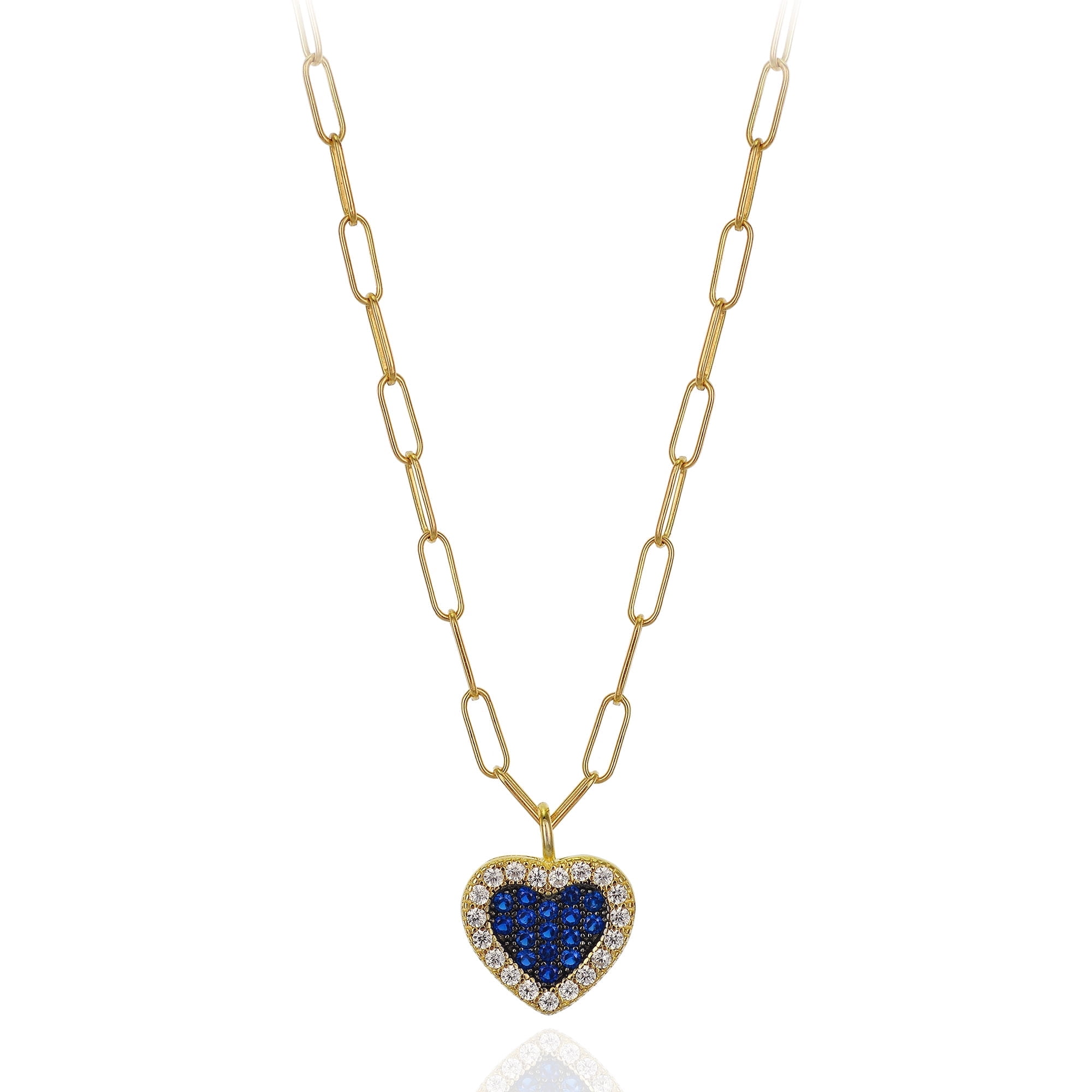 Anela Heart Necklace with 14kt Gold Filled Paper Clip Chain, Cubic Zirconia, Heart Pendant, Layering Necklace for Woman, Made in USA