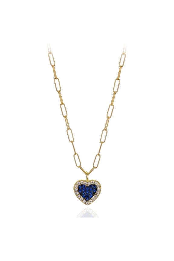Anela Heart Necklace with 14kt Gold Filled Paper Clip Chain, Cubic Zirconia, Heart Pendant, Layering Necklace for Woman, Made in USA