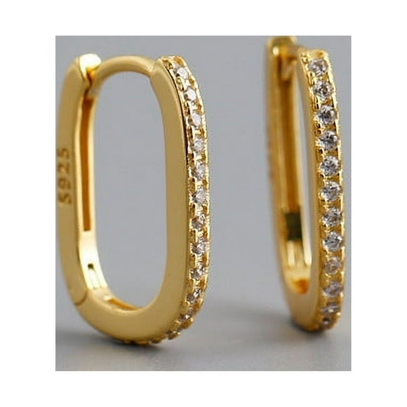 Anella Pavé Earrings | 18K Gold 925 Platinum Chainlink Pave Hoop Huggie with CZ | RJ Designs USA