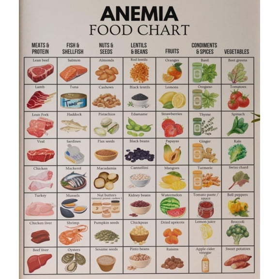Anemia Food List Poster, Anemia Diet, Anemia Food List Poster, Iron Rich Food Poster, High Iron Food, Iron Deficiency, Heme Iron Food Anemia Poster
