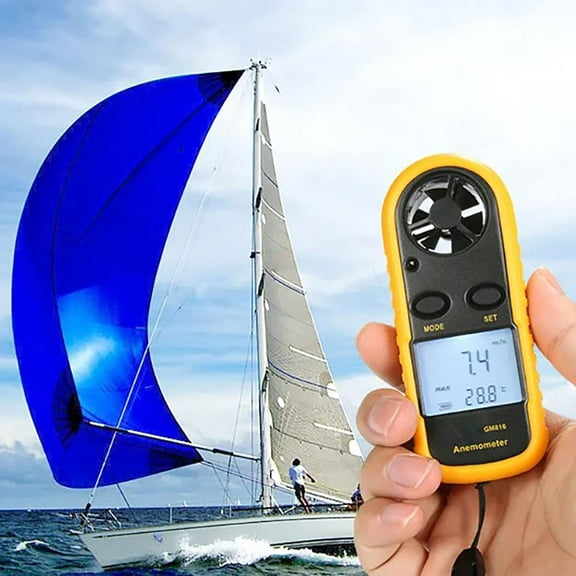 Anemometer Handheld Mini Wind Speed Temperature Gauge, Digital LCD Backlight Wind Speed Meter Gauge, for Meteorology, Windsurfing, Kite Flying, Sailboats, Surfing, Fishing