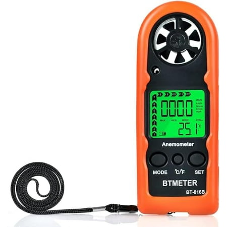 Anemometer Handheld Wind Speed Meter, BT-816B Digital Air Flow Meter with LCD Backlight/Wind Chill & Temp, Max/Avg/Current Mode to Measure Air Flow Velocity for Sailing Drone Golf HVAC