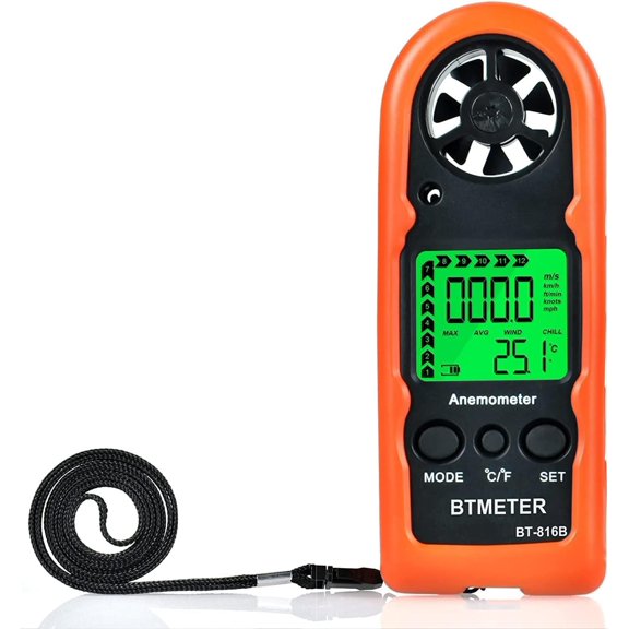 Anemometer Handheld Wind Speed Meter, BT-816B Mini Digital Air Flow Meter with LCD Backlight/Wind Chill & Temp, Max/Avg/Current Mode to Measure Air Flow Velocity for Sailing Drone Golf HVAC