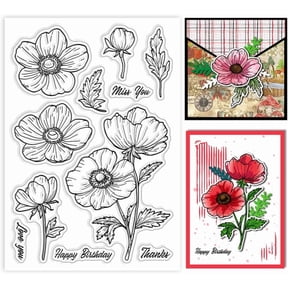 Anemone Clear Stamps Spring Flowers Silicone Clear Stamp Seals Blessing Words Transparent Stamps