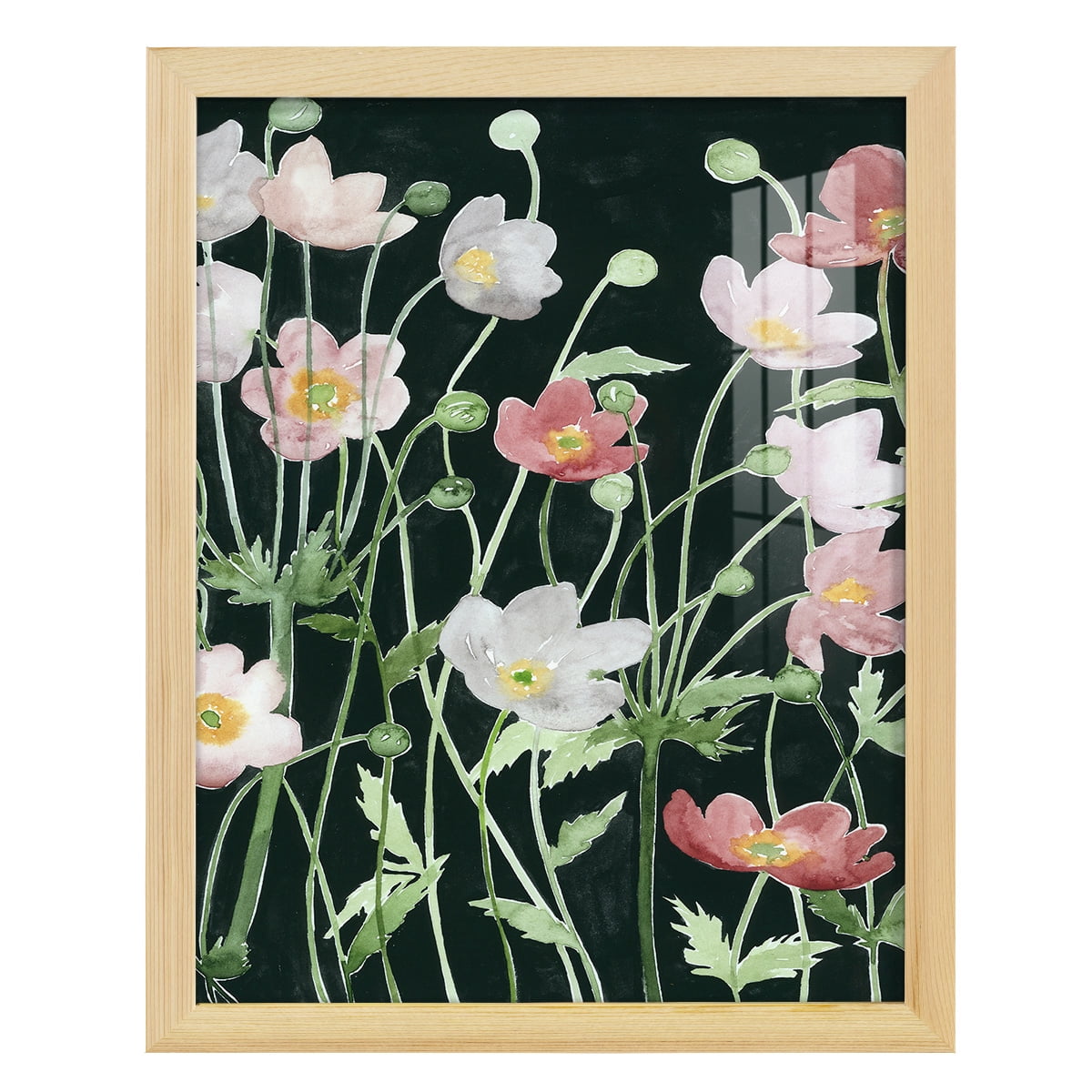 Anemone Dance I -Framed Print w/glass-Natural Wood