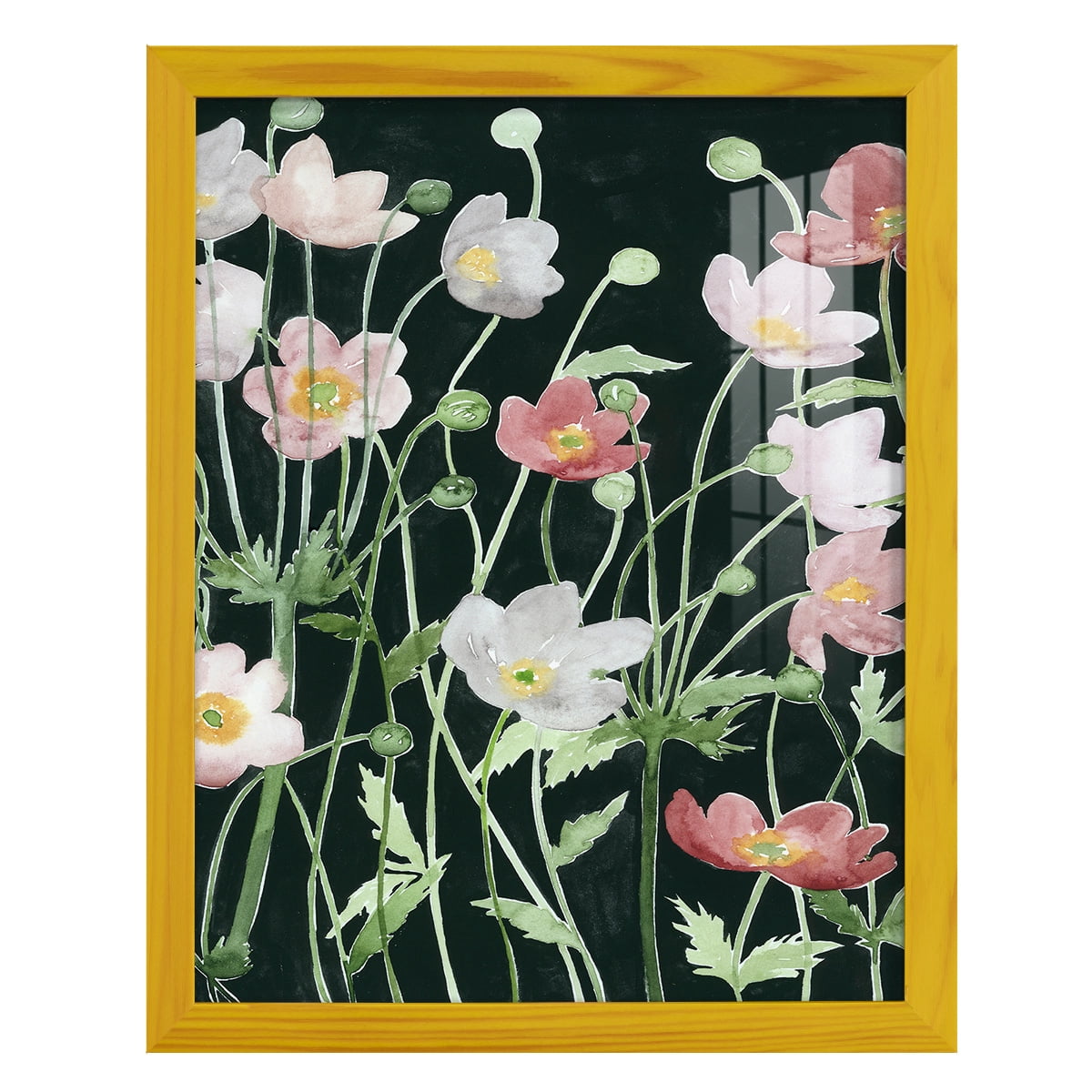Anemone Dance I -Framed Print w/glass-Sunflower Yellow