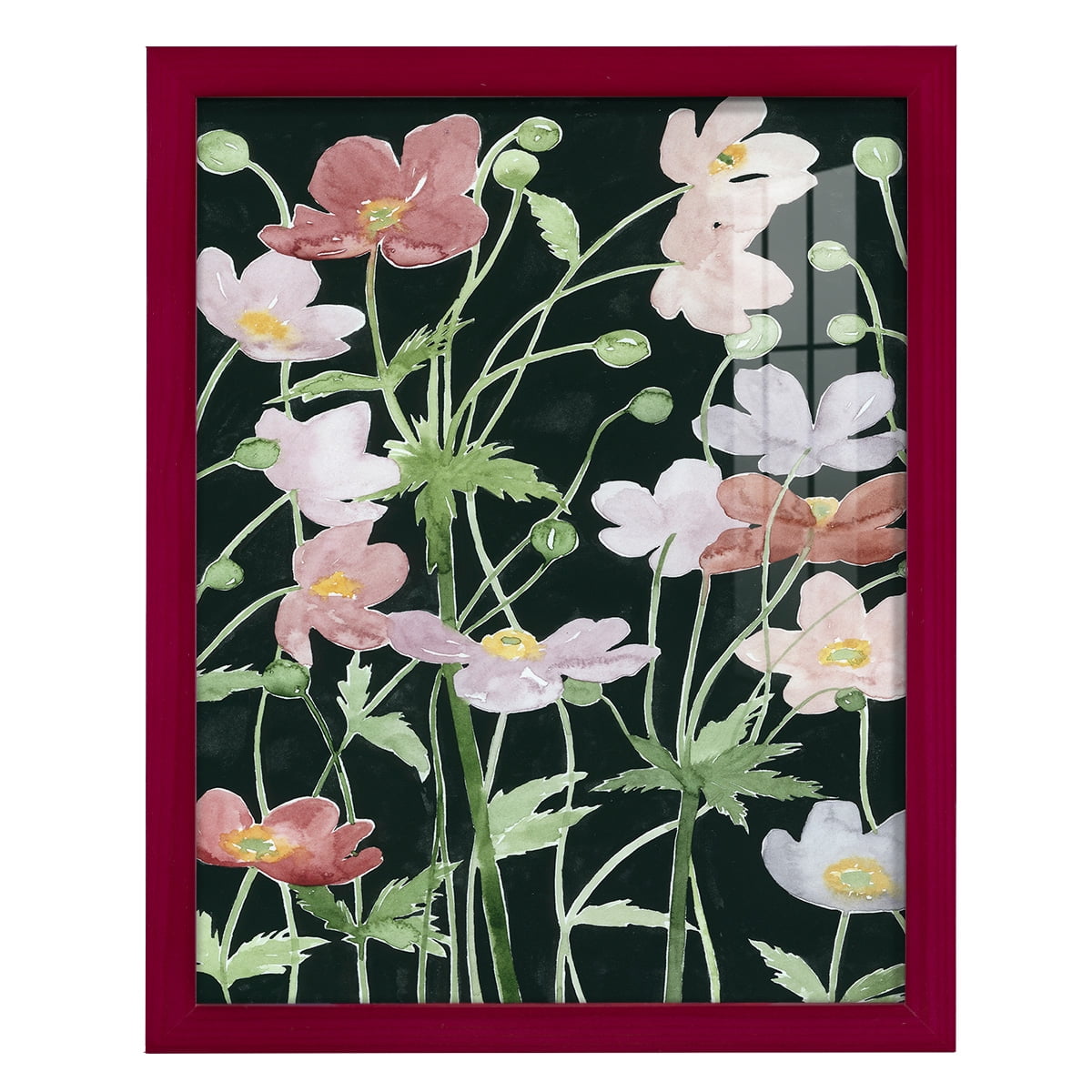 Anemone Dance III -Framed Print w/glass-Cherry Red