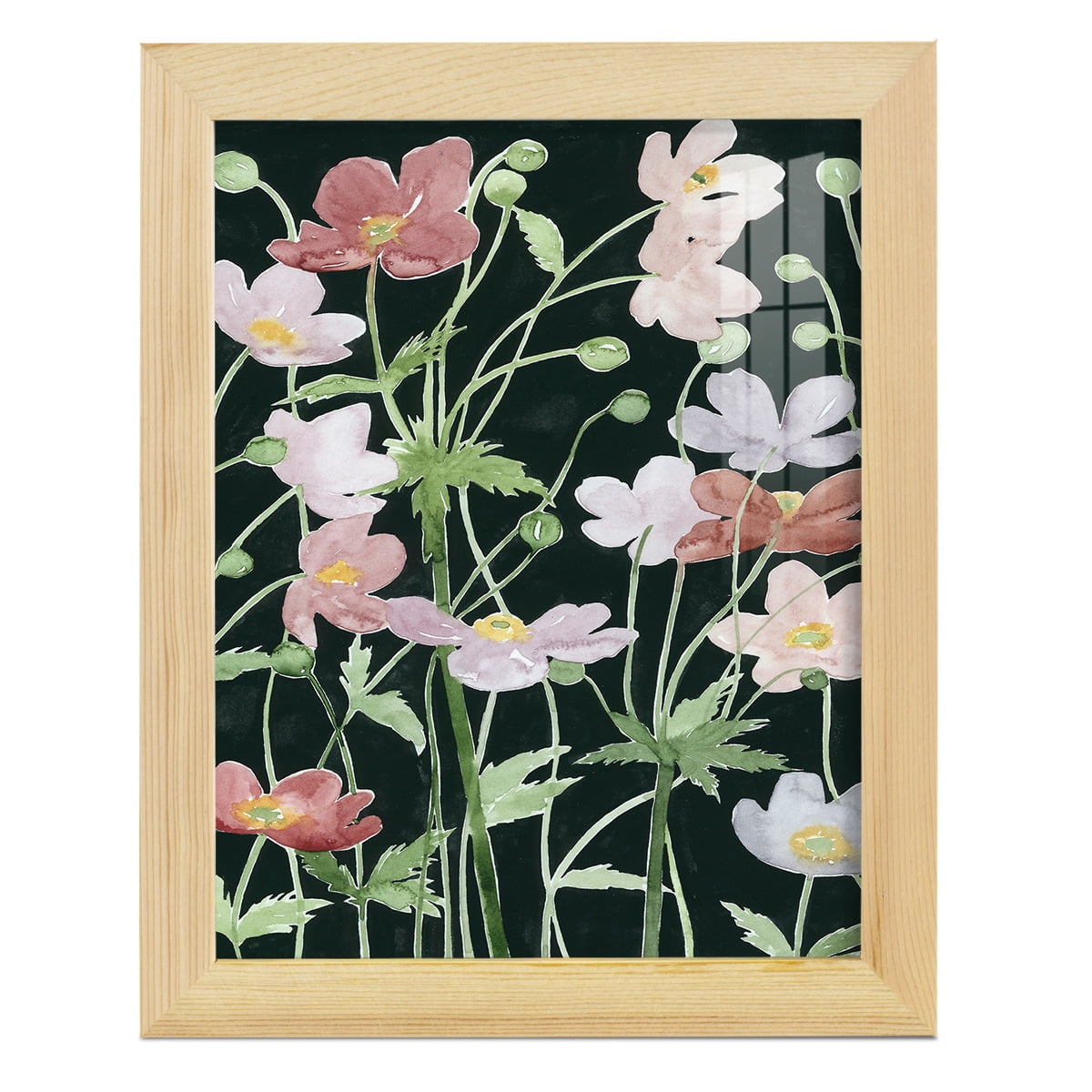 Anemone Dance III -Framed Print w/glass-Natural Wood