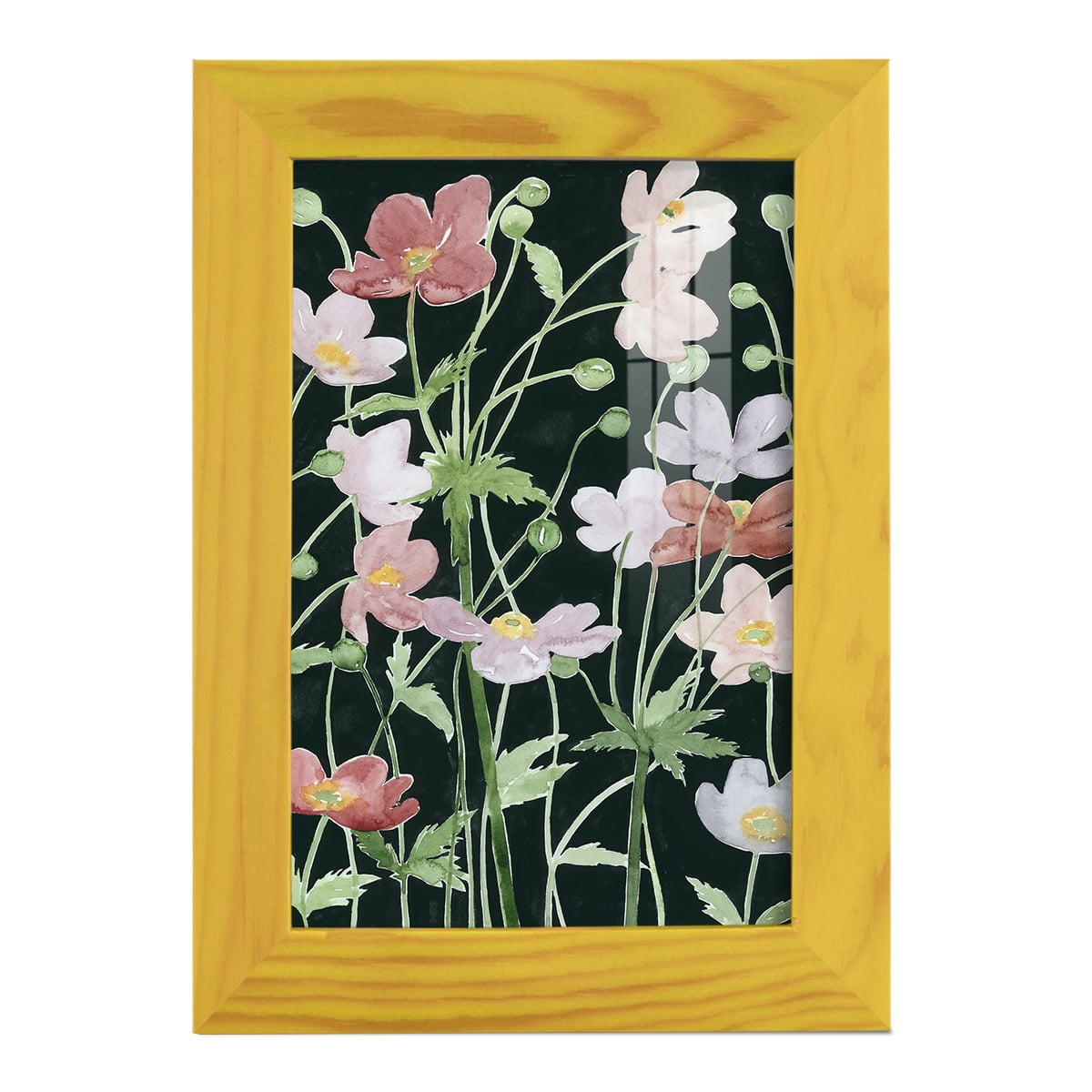 Anemone Dance III -Framed Print w/glass-Sunflower Yellow
