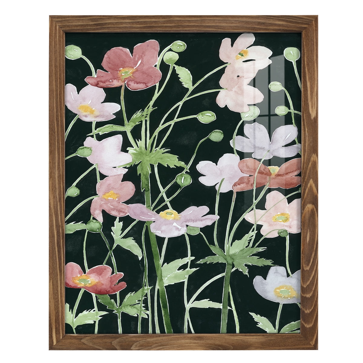 Anemone Dance III -Framed Print w/glass-Walnut