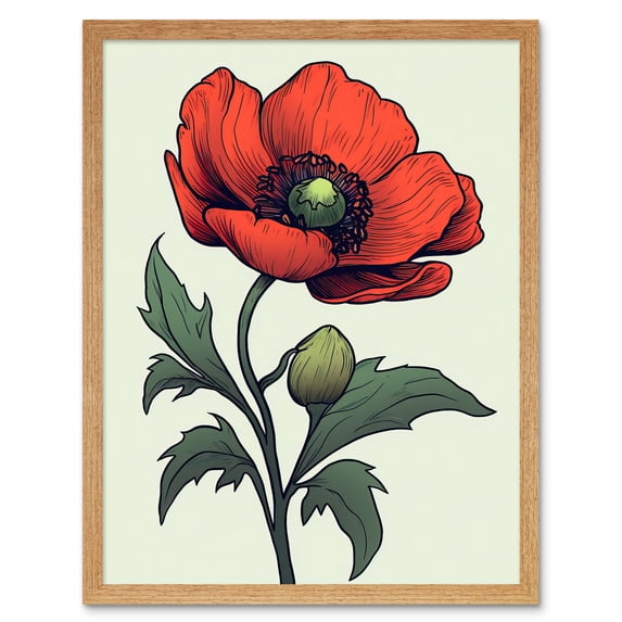 Anemone Flower Bloom Tattoo Ink Body Art Rockabilly Americana 50s Art Print Framed Poster Wall Decor 12x16 inch