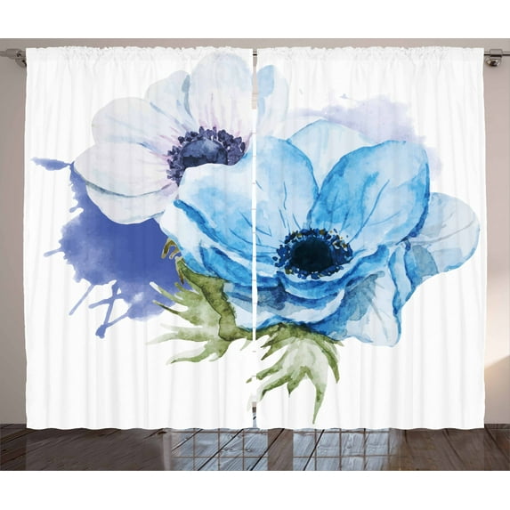 Ambesonne Anemone Flower Curtains 2 Panel Set, Rustic Blossoms, 108" x 90", Lavender Pale Blue Green