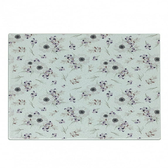 Anemone Flower Cutting Board, Shabby Form Spring Pattern Blossoming Bridal Bouquets Romantic, Decorative Tempered Glass Cutting and Serving Board, Small Size, Pale Pink Purple Lilac, by Ambesonne