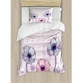 thumbnail image 1 of Anemone Flower Duvet Cover Set, Retro Grunge Display with Graphic Anemone Field Buds Leaves, Decorative 2 Piece Bedding Set with 1 Pillow Shams, Twin Size, Pale Blue Pale Pink, by Ambesonne, 1 of 3