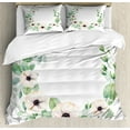 thumbnail image 1 of Anemone Flower Duvet Cover Set, Round Composition with Flourishing Fresh Bedding Plants and Stems, Decorative 3 Piece Bedding Set with 2 Pillow Shams, King Size, Green Peach Black, by Ambesonne, 1 of 3