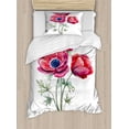 thumbnail image 1 of Anemone Flower Duvet Cover Set, Watercolor Painting Style Bouquet of Anemone Vintage Garden, Decorative 2 Piece Bedding Set with 1 Pillow Shams, Twin Size, Sage Green Red Navy Blue, by Ambesonne, 1 of 3