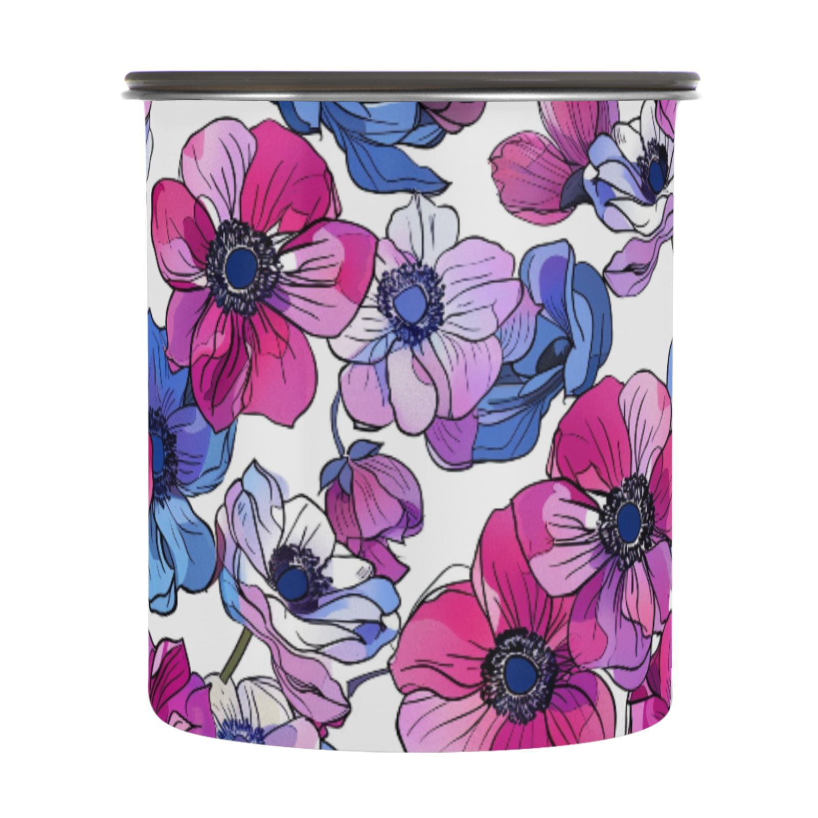 Anemone Flower Pink & Purple Airtight Coffee Bean Canister 30oz Food Storage Containers with Lids For Gournd, Tea, Sugar, Flour, Rice, Cereal, Candy Cookie Jar