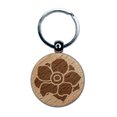 thumbnail image 1 of Anemone Flower Round Keychain Charm Tag - Engraved Wood, 1 of 6