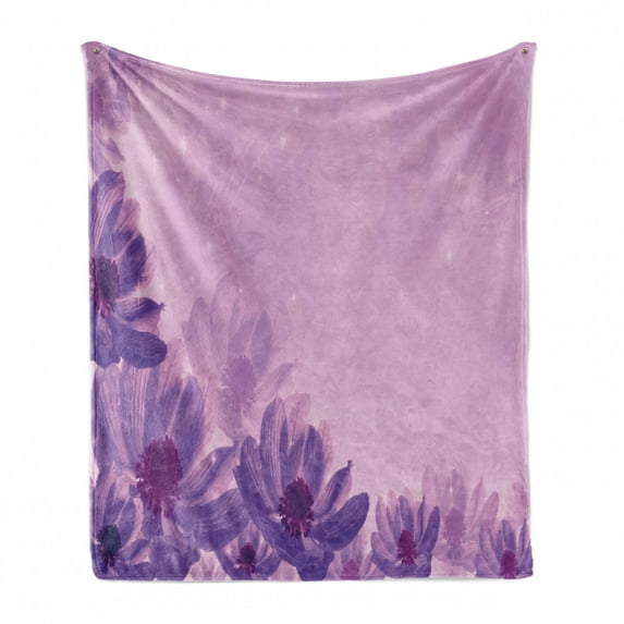 Anemone Flower Soft Flannel Fleece Throw Blanket, Dreamlike Composition with Anemone Magic Petals Blossoms, Cozy Plush for Indoor and Outdoor Use, 50" x 60", Magenta Lavender, by Ambesonne