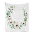 thumbnail image 1 of Anemone Flower Soft Flannel Fleece Throw Blanket, Round Composition with Flourishing Fresh Bedding Plants and Stems, Cozy Plush for Indoor and Outdoor Use, 50" x 70", Green Peach Black, by Ambesonne, 1 of 6