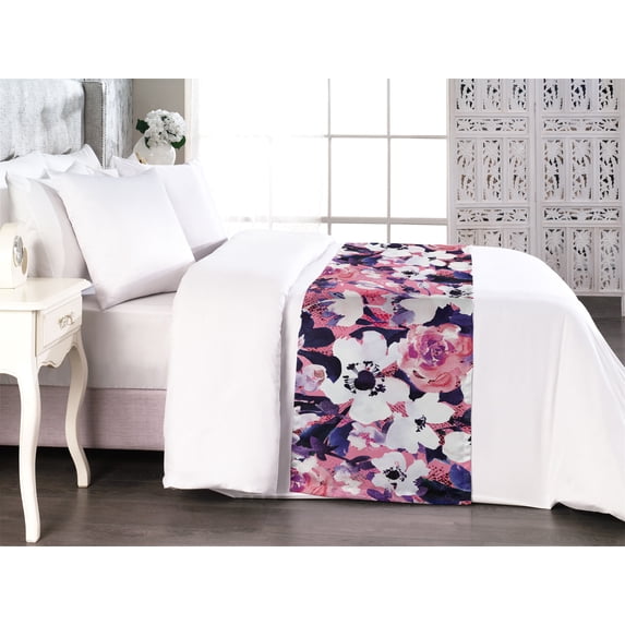 Anemone Flowers Bed Runner, Romance Vibe Spring Floral Scene Art with Watercolor Style Print, Decorative Accent Bedding Scarf for Hotels Homes & Guest Rooms, King, Pastel Pink Off White, by Ambesonne