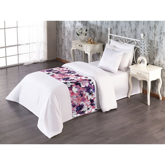 Anemone Flowers Bed Runner, Romance Vibe Spring Floral Scene Art with Watercolor Style Print, Decorative Accent Bedding Scarf for Hotels Homes & Guest Rooms, Twin, Pastel Pink Off White, by Ambesonne