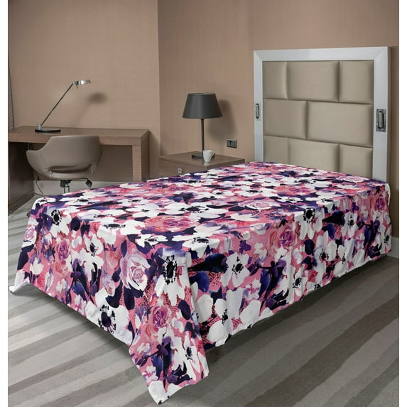 Ambesonne Anemone Flowers Flat Bedding Sheet Soft Top Sheet, Romance Vibe Floral, Twin XL, Pastel Pink Off White
