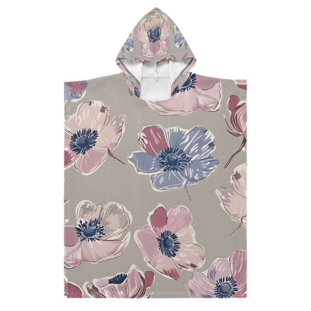Anemone Flowers Kid Hooded Beach Towel 35.4x27.5 inch Bath Poncho