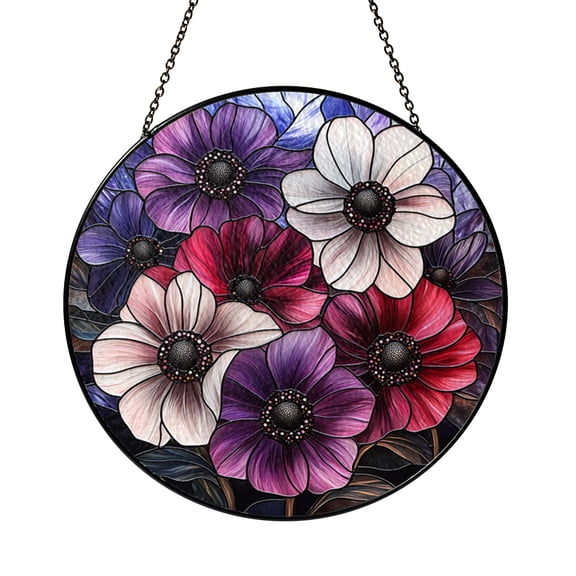 Anemone Suncatcher Window Hanging, Vibrant Stained Glass Style Floral Decor, Gift Idea