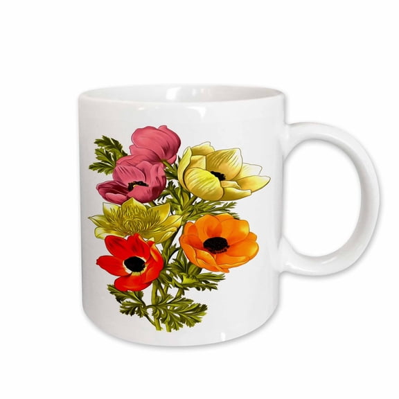 3drose, Anemone Windflower Botanical Art, 11oz Mug
