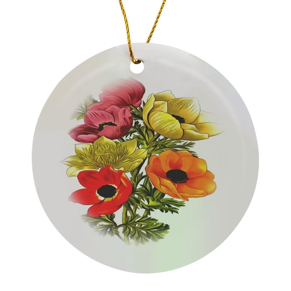 3drose, Anemone Windflower Botanical Art, Circle Porcelain Ornament