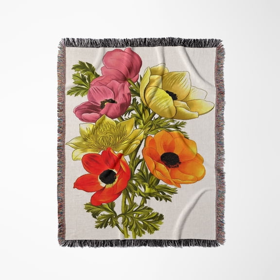 Anemone Windflower Botanical Art, Woven Blanket